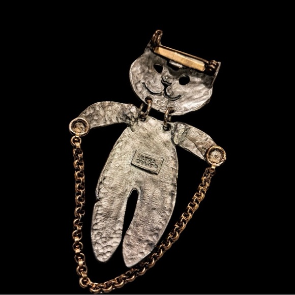 Vintage Ultra Craft Articulated Cat Brooch 1970s Figural Gold Silver Pin - Picture 3 of 4